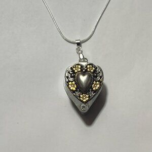 Antique Silver Gold Tone Floral Heart Magnifying Loupe